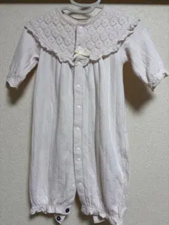 ピンクのレース襟ロンパース