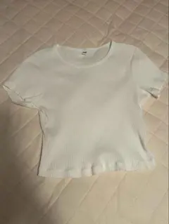ユニクロ　リブTシャツ　クロップド　白