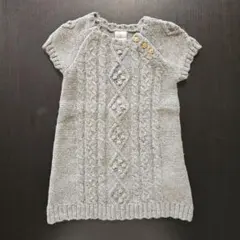 H&M　グレー ケーブル編み 半袖ニットセーター 女の子　ベビー　70