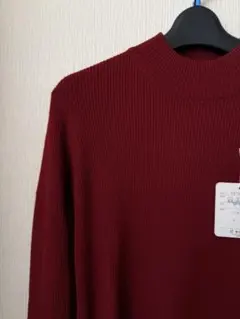 【新品未使用】レッド リブ編み ハイネックセーター㉙