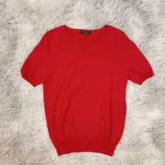 7-Idconcept. レディース ニット L レッド 赤色 無地 半袖 リブ