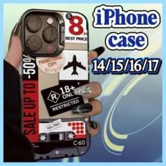 ストリート風iPhoneケース ステッカーデザイン 韓国 レトロ 14〜17対応