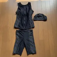 スポーツ用水着セット 黒・水玉模様