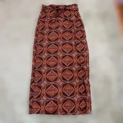 幾何学模様 タイトスカート ブラウン系