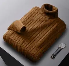 【フォロー割あり】タートルネック ニット セーター ブラウン 茶 編み