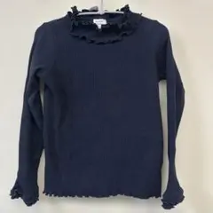 110 ネイビー フリル付き長袖カットソー