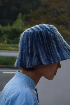 青ストライプ バケットハット ウール製