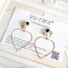 キラキラハート(M)とコットンパールのビジューピアス No.606