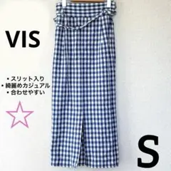 【限定セール✨】VIS ギンガムチェック ブルー　タイトスカート　ウエストゴム