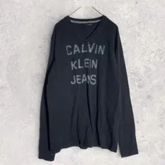 カルバンクラインジーンズ　Ｔシャツ　黒　Ｌ　Vネック　長袖　ロゴ　綿100％