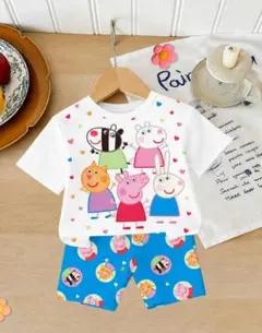Peppa Pig ペッパピッグ パジャマ 100 Tシャツ ブルー セット dのサムネイル
