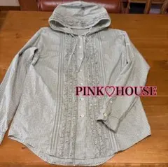 ピンクハウス◇フリル付きグリーン系チェックシャツのサムネイル