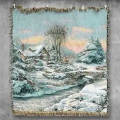 BNNK ラグ マット ブランケット ビンテージ 古着 雪景色 風景画 家 建物