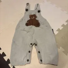 テディベアー　ニットパンツ　オーバーオール　ベージュ　80