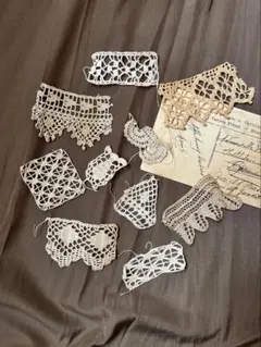 ◆最終SALEフランスアンティーク｜手編みレースミニモチーフまとめ生成りエクリュ