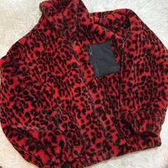 即完売モデル ZARA フェイクファージャケット　XL 豹柄 赤 ボア フリース