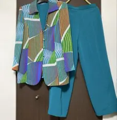 個性　パンツ　スーツ　バブル　ヴィンテージ　派手柄　セットアップ　グリーン