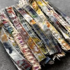 A20 デニムコーヒー染めペイントステッチ　ハギレ　30本