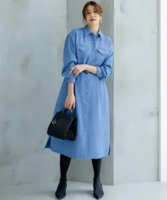 【極美品】組曲 サッシュベルト付きパールボタンシャツワンピース