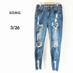 S.O.N.G.デニム ダメージジーンズ スキニー ハイウエスト 3/26 美脚