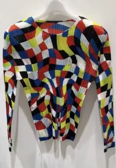 極美品 PLEATS PLEASE 総柄 ブラウス ハイネック 長袖カットソー3