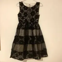 ノースリーブ ワンピース パーティードレス 花柄 ブラック 黒色 38