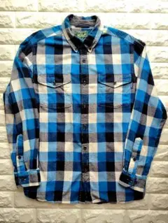 Woolrich ウールリッチ シャツ 長袖 青系 チェック L 大きめ