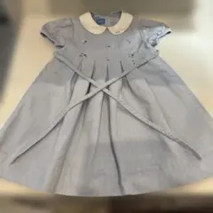 ファミリア　水色 花柄刺繍 半袖ワンピース