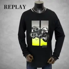 REPLAY 長袖Tシャツ　プリントTシャツ　黒　ロンT ブラック長袖カットソー