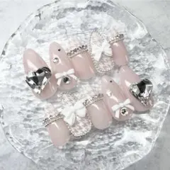 ワンホン韓国フレンチガーリーちゅるんスナ系ネイルチップ量産型ピンクネイル千鳥