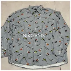 【NIKO AND... 】鳥柄 長袖シャツ グレー　【4】