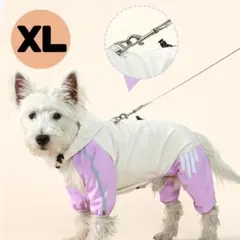 雨具 レインウェア 小型 中型 大型 フード付 夜間反射 XL 紫 レインコート