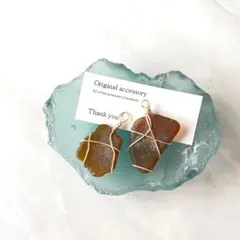 【ワイヤーワーク＊ブラウンシーグラス】沖縄コーミング＊アシンメトリー＊透け感