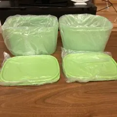 【新品 未使用】タッパーウェア MMワイド大容量 ビッグな3点セットすのこ付緑色 新品 未使用】タッパーウェア MMワイド大容量 ビッグな3点セット