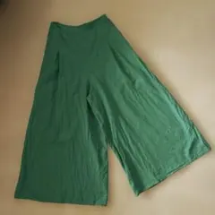 セール☆LouLan リネンコットン100%グリーンワイドパンツイージーパンツ