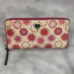 コーチ　花柄 レザー長財布 ハートロゴ