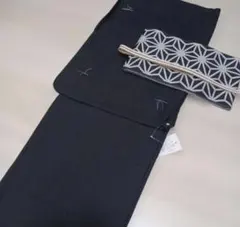 ☆古典高級しじら織り夏着物&浴衣☆清楚黒綿☆新品未使用 呉服店購入