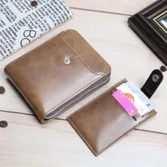 ●新品●多機能財布 二つ折り PUレザー 大容量＜ライトブラウン＞