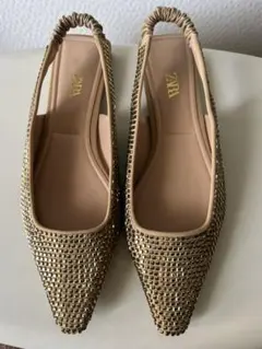 ZARA  ザラ⭐︎ゴールドストーンパンプス⭐︎サンダル37