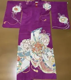 【アンティーク着物】紫地 花丸文様 一つ紋　正絹 着物 リメイク
