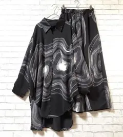 新品【シキ/SH_KI】マーブル柄デザイントップスとパンツセット リラックス