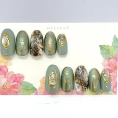 ネイルチップ グリーン系 水彩ネイル ニュアンスネイル 大理石 ゴールド 上品