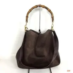 GUCCI グッチ ホーボー バッグ バンブー スエード ブラウン 茶のサムネイル