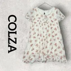 COLZA 花柄レースワンピース 半袖 レースミニワンピース (L)アイボリー系