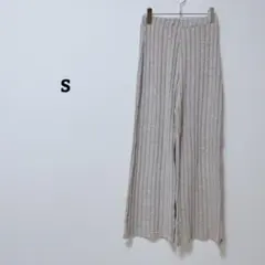 イージーパンツ　リブニット　ワイド　カジュアル　ウエストゴム　薄手　ストレッチS