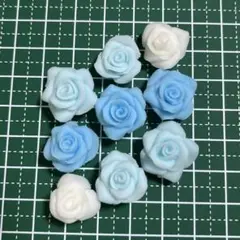 青と白のバラ型デコレーションパーツ9個セット