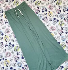 専用グリーン リブ編み ワイドパンツ　XL 大きいサイズ