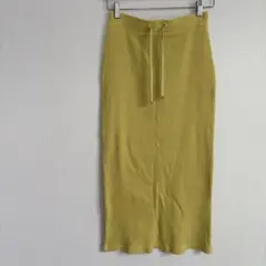 ロングスカート リブニット ウエスト紐 イエロー系 S