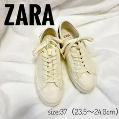 美品 ZARA ザラ オフホワイト/エンジ スニーカー23.5 24.0 春