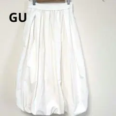 GU ホワイト フレアスカート ひざ丈 バルーンスカート
